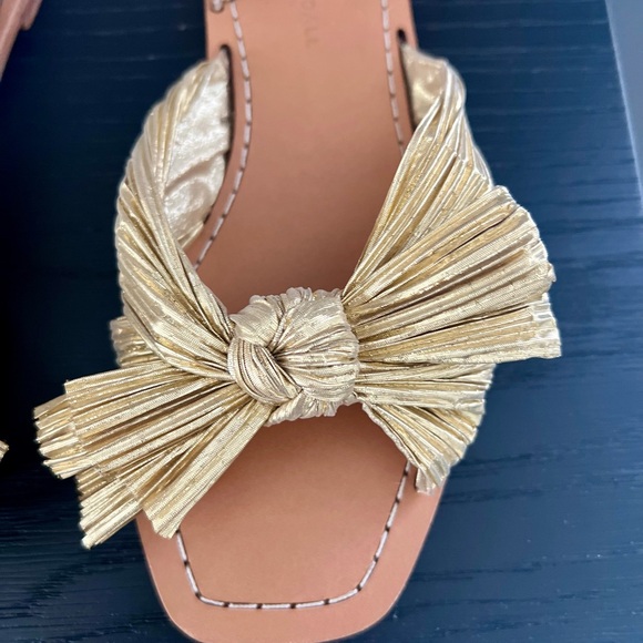 Loeffler Randall Peony Ankle-Wrapped Knotted Metallic Gold Sandals Size 8 - Picture 10 of 12